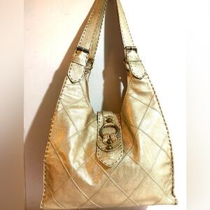 Carla Mancini Gold metallic  leather Quilted Shoulder Bag